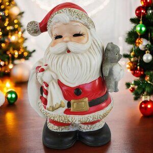 Vintage Homco Santa Coin Bank Bag & Candy Cane 6.5" Porcelain 5610 Home Interior